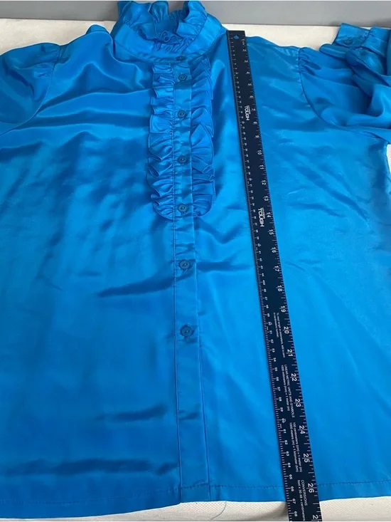 Vtg Jessica West Blouse Tuxedo Ruffle Button Down Blue Blouse Sz 16 Fairycore - Picture 10 of 16